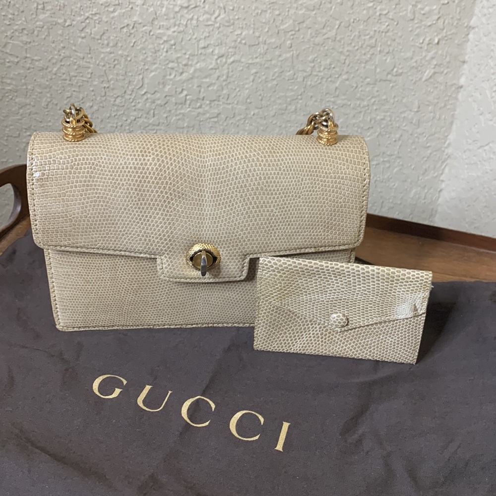 Vintage Gucci Lizard Front Flap Twist Lock Mini Bag